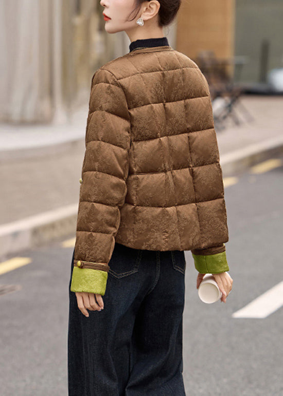 Coffee Pockets Patchwork Duck Down Down Short Coat Winter