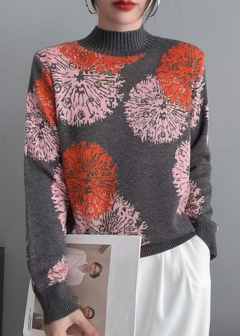 Coffee Print Patchwork Cozy Knit Top Long Sleeve