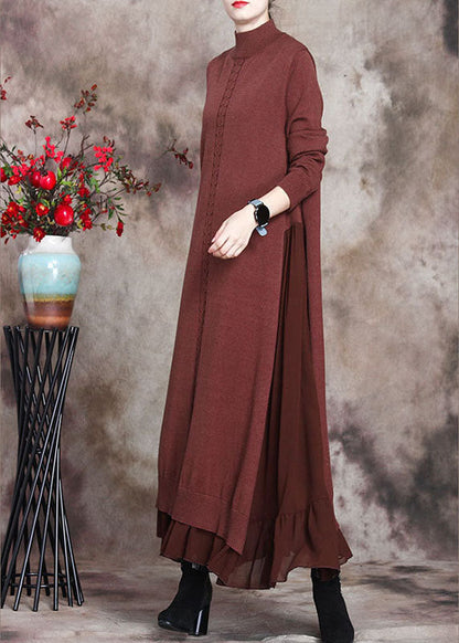 Chocolate Print Patchwork Slim Fit Fall Sweater Dress