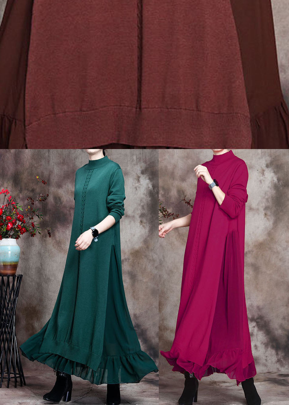 Chocolate Print Patchwork Slim Fit Fall Sweater Dress