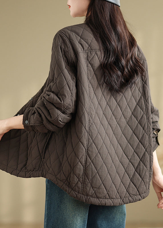 Coffee Stand Collar Pockets Fine Cotton Filled Jackets Spring