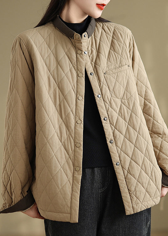 Coffee Stand Collar Pockets Fine Cotton Filled Jackets Spring