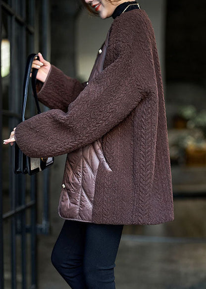 Chocolate Teddy Faux Fur Patchwork Fine Cotton Filled Puffer Jacket Winter