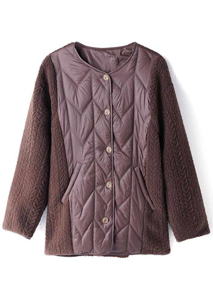 Chocolate Teddy Faux Fur Patchwork Fine Cotton Filled Puffer Jacket Winter