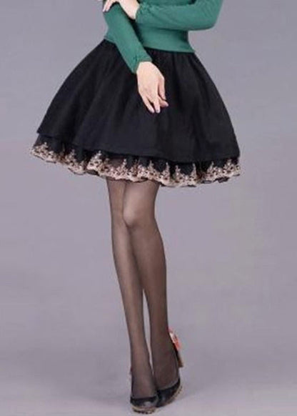 Chocolate Tulle Patchwork High Waist Woolen a Line Skirts Winter