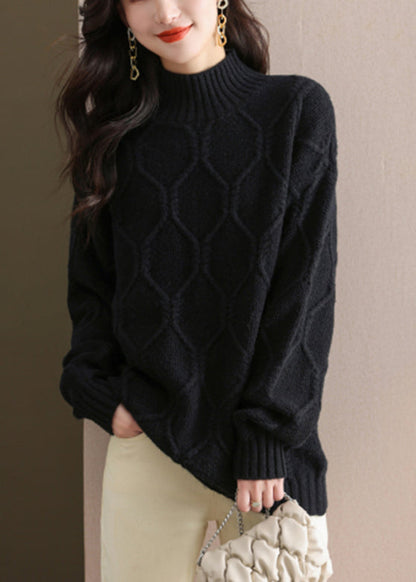 Coffee Turtleneck Cotton Knit Sweaters Spring