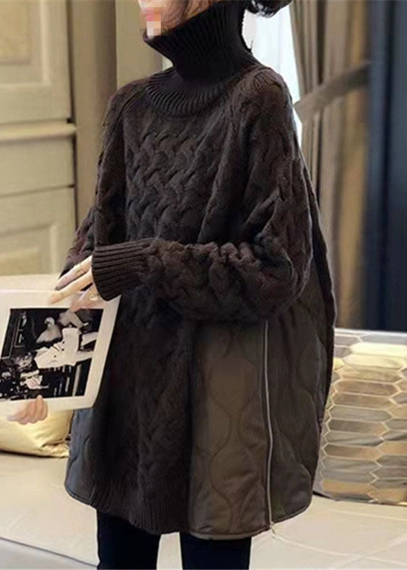 Chocolate Turtleneck Patchwork Thick Fall Sweater