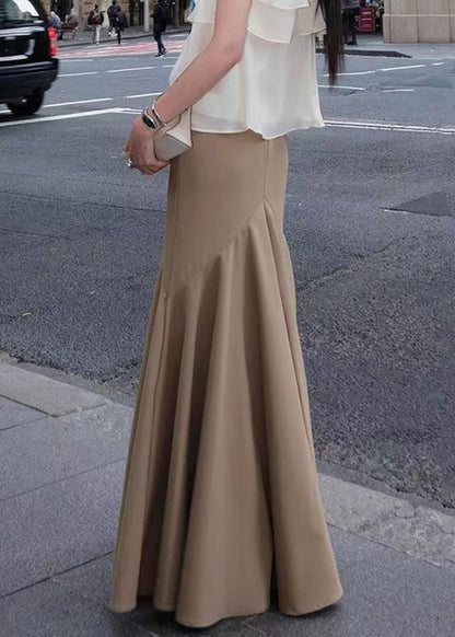 Coffee Wrinkled High Waist Patchwork Spandex Skirts Fall