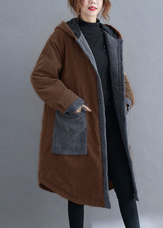 Chocolate Hooded Pockets Winter Jackets Cotton Thick Coats