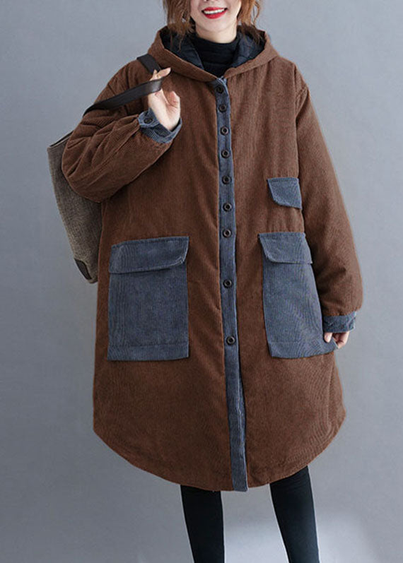 Chocolate Hooded Pockets Winter Jackets Cotton Thick Coats