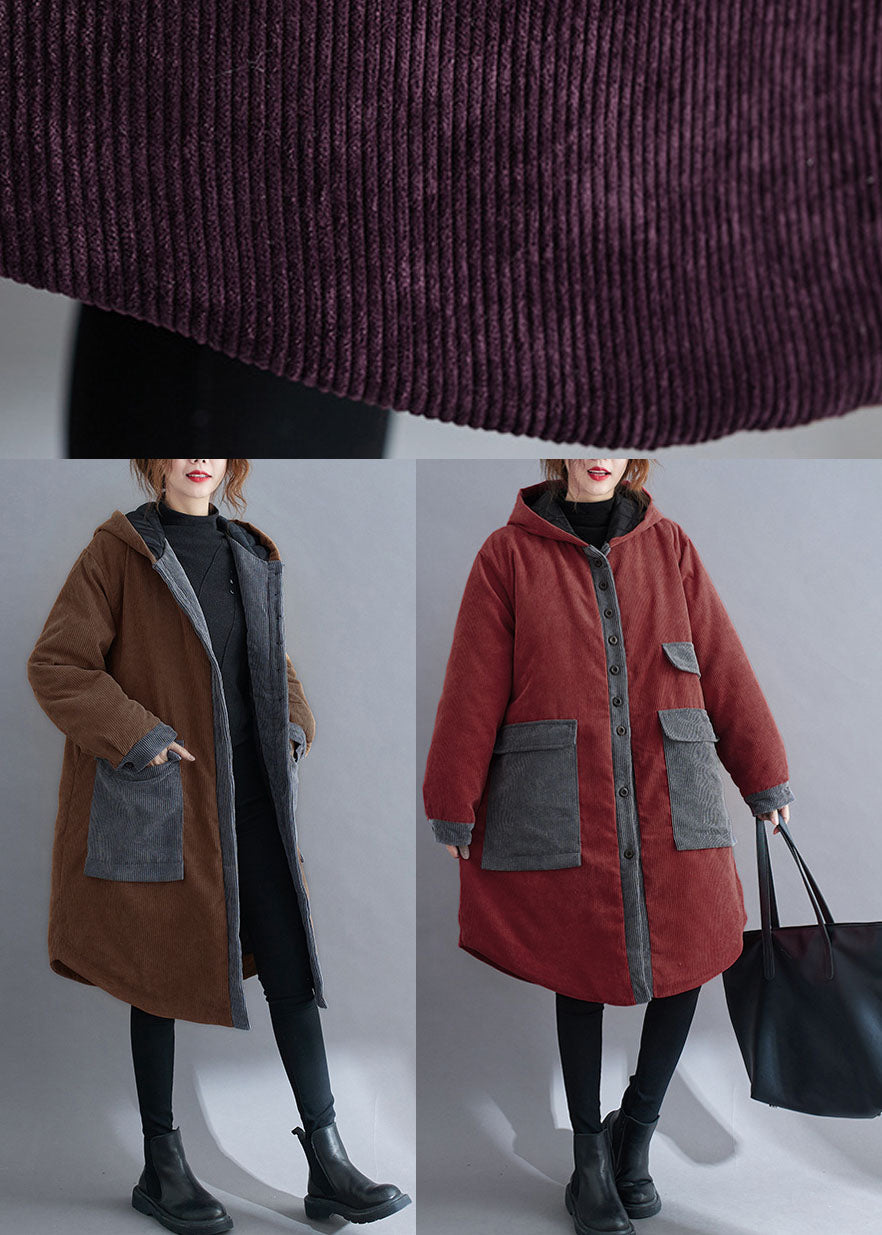 Chocolate Hooded Pockets Winter Jackets Cotton Thick Coats