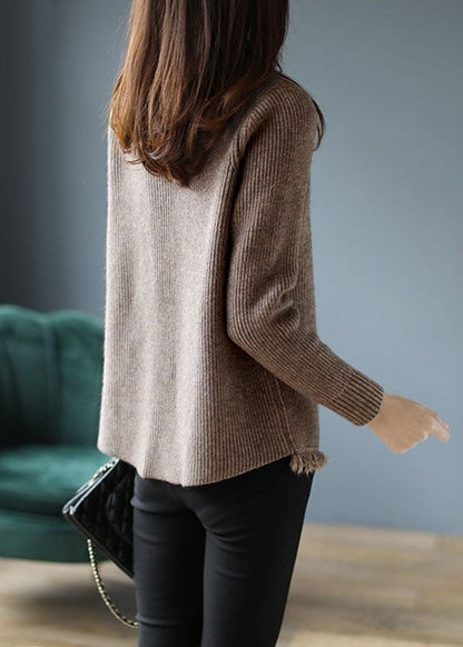 Chocolate Retro Asymmetrical Design Fall Knitted Sweaters