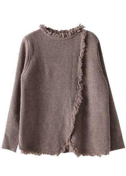 Chocolate Retro Asymmetrical Design Fall Knitted Sweaters