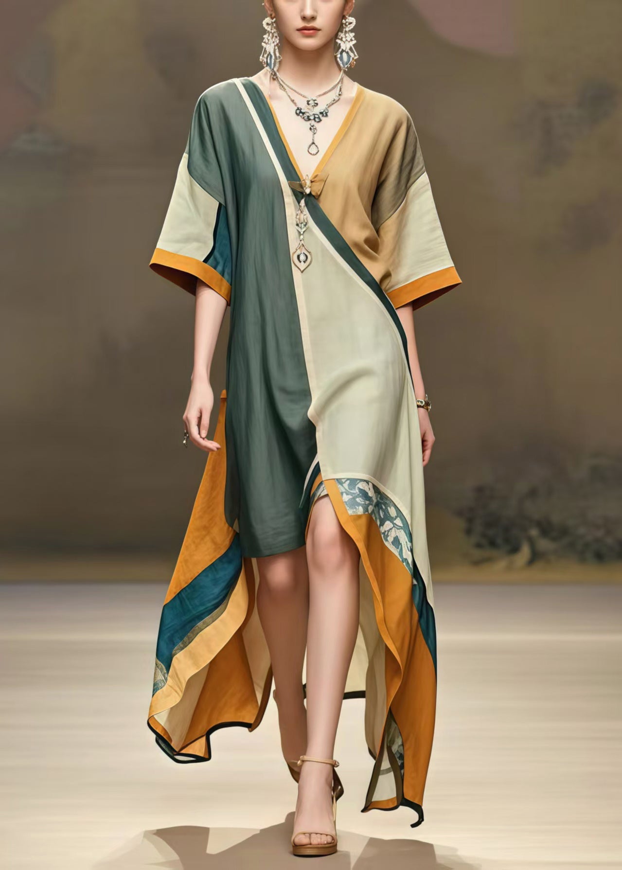 Colorblock Asymmetrical Cotton Maxi Dress Summer