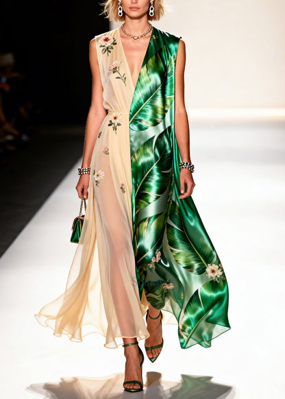 Colorblock Asymmetrical Patchwork Chiffon Party Dresses Sleeveless