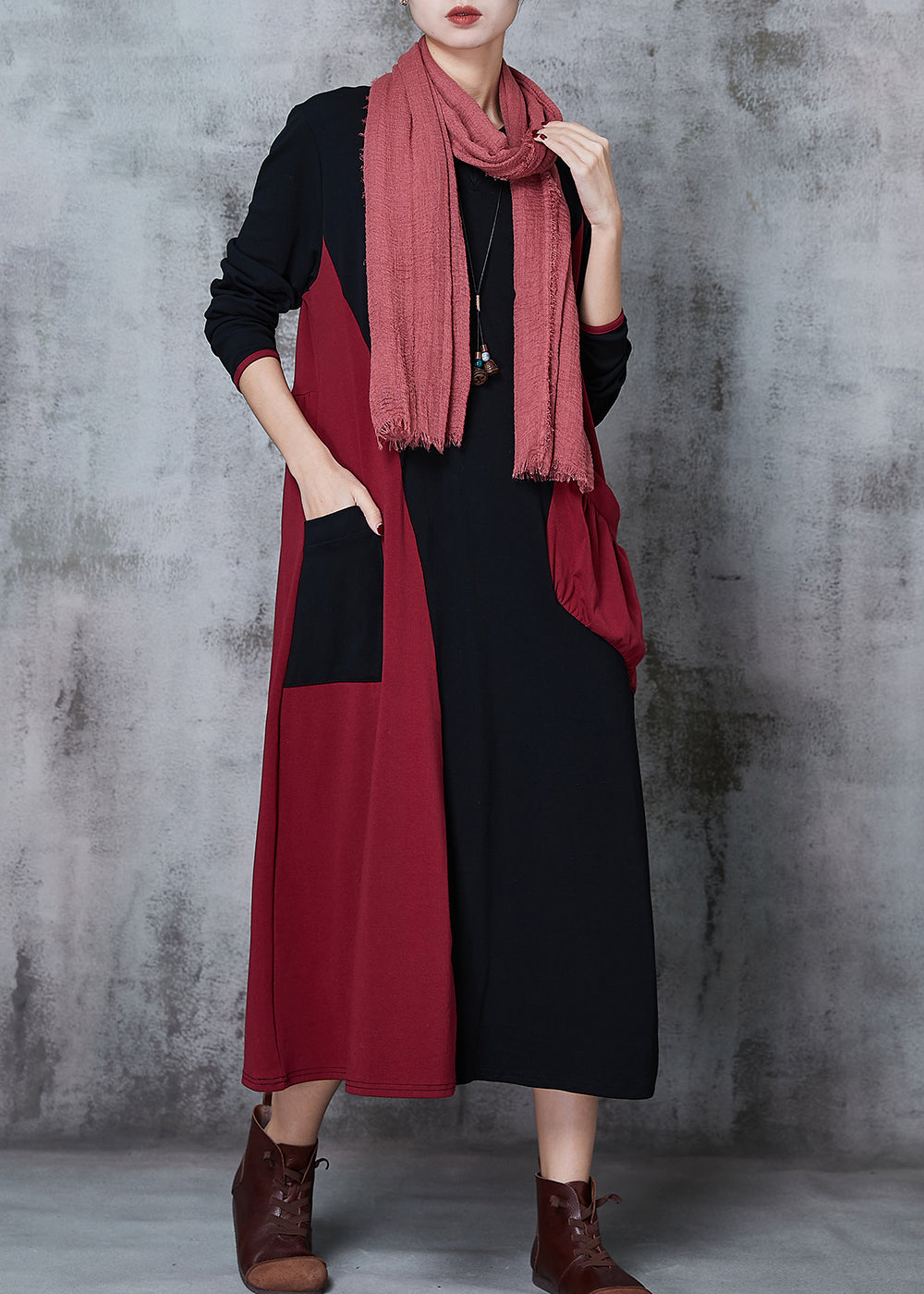 Colorblock Asymmetrical Patchwork Cotton Robe Dresses Spring