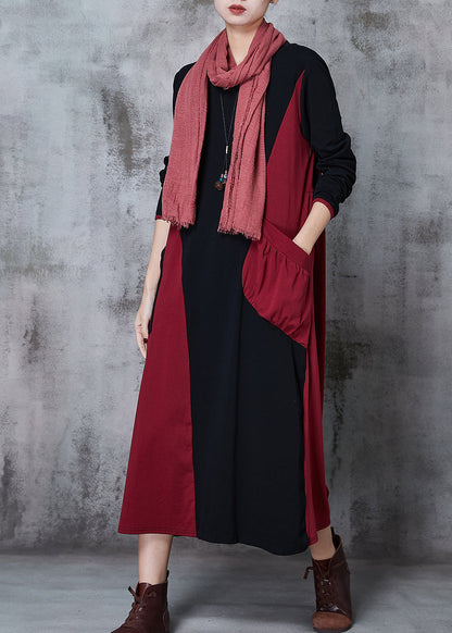 Colorblock Asymmetrical Patchwork Cotton Robe Dresses Spring