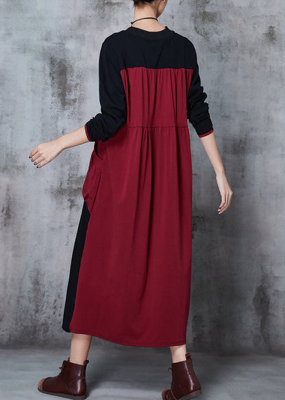 Colorblock Asymmetrical Patchwork Cotton Robe Dresses Spring