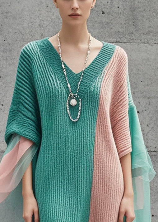 Colorblock Asymmetrical Patchwork Knit Sweater Dress Fall
