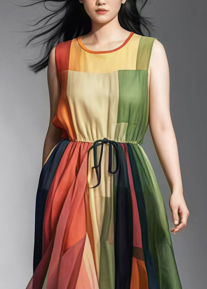Colorblock Cinched Patchwork Tulle Sundress Sleeveless