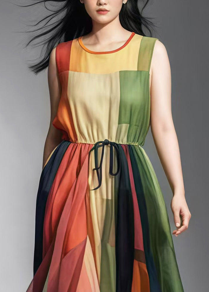 Colorblock Cinched Patchwork Tulle Sundress Sleeveless
