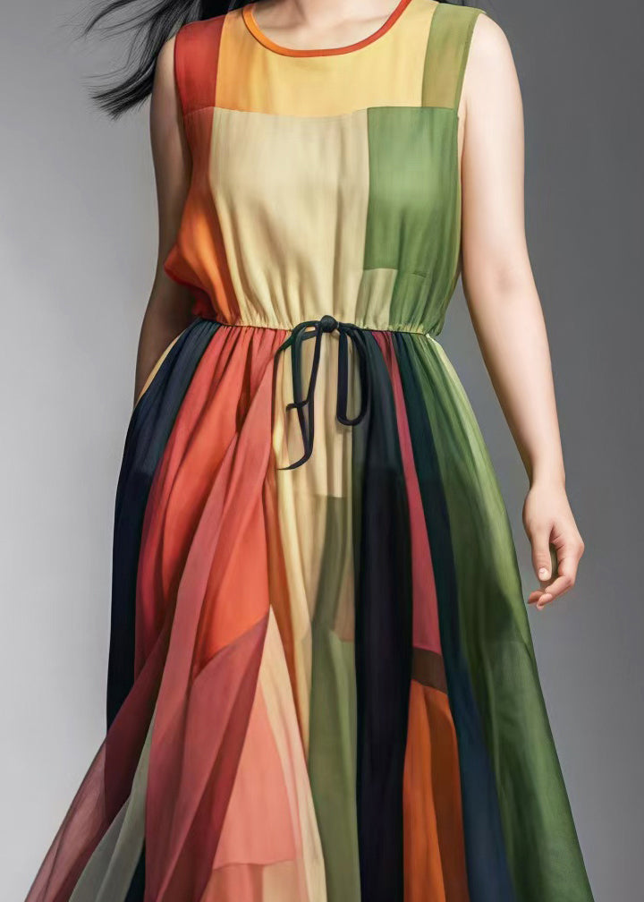 Colorblock Cinched Patchwork Tulle Sundress Sleeveless