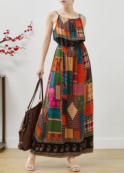Colorblock Cinched Print Cotton Spaghetti Strap Dress Dress Summer
