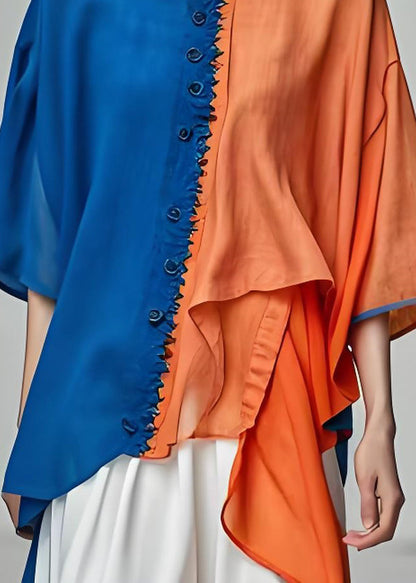 Colorblock O-neck Asymmetrical Patchwork Cotton Top Summer