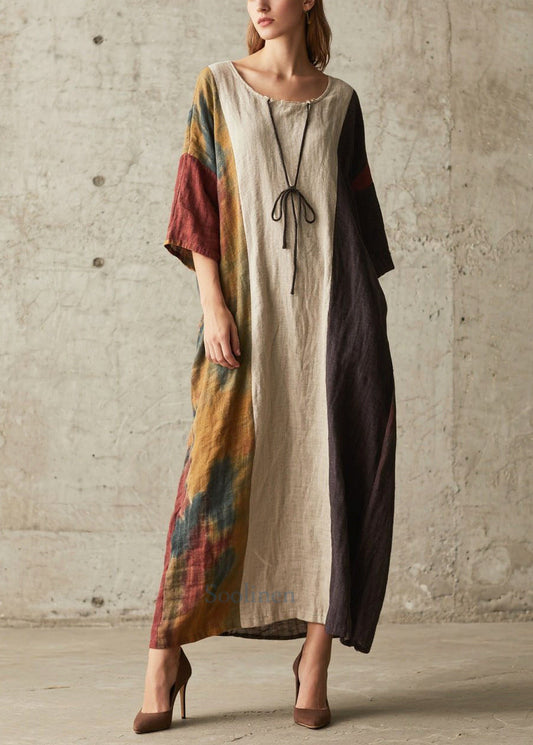 Colorblock Oversized Patchwork Cotton Maxi Dresses Summer
