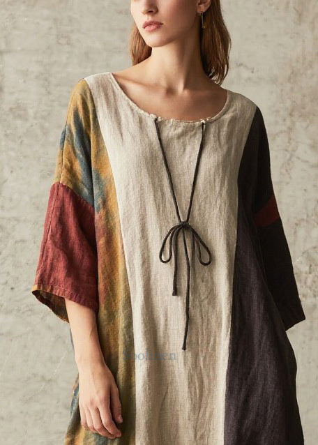 Colorblock Oversized Patchwork Cotton Maxi Dresses Summer