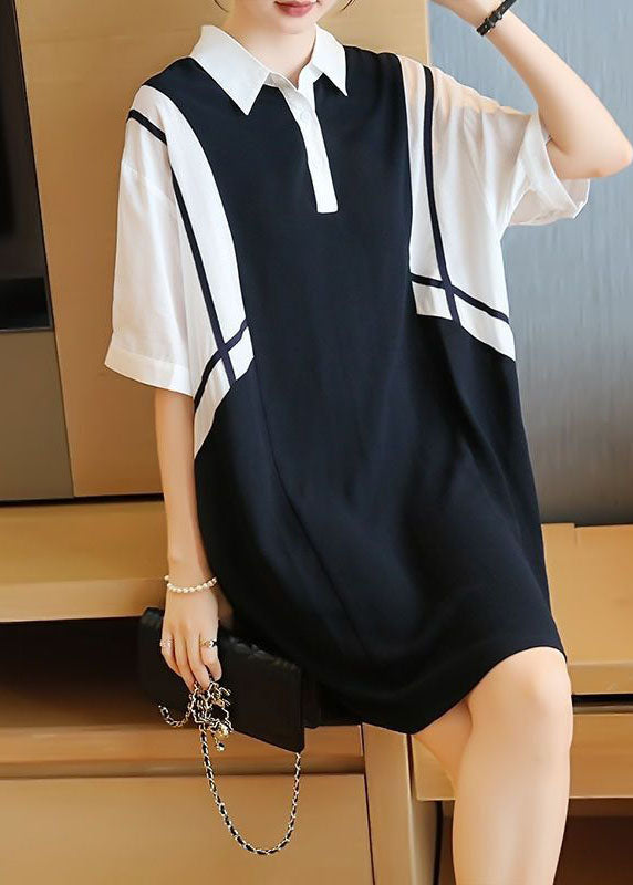 Colorblock Oversized Patchwork Cotton Mid Dress Summer