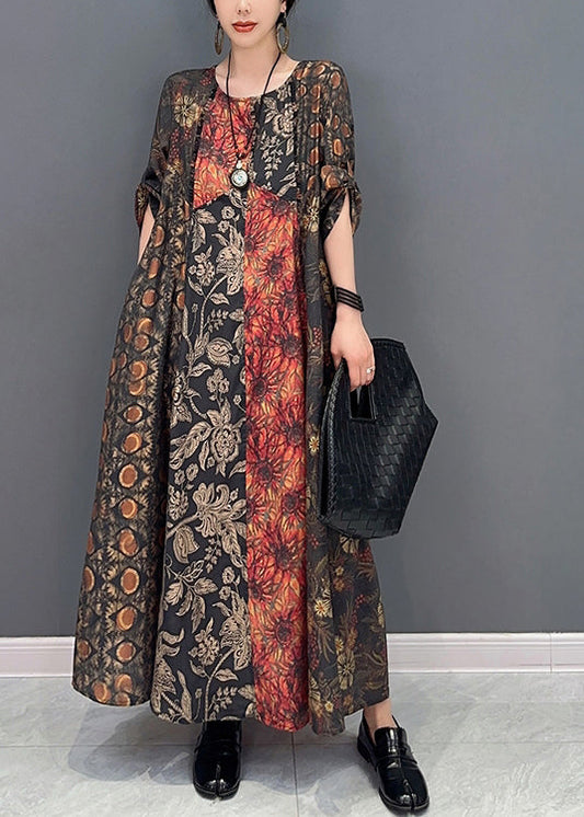 Colorblock Oversized Patchwork Print Long Dress Summer