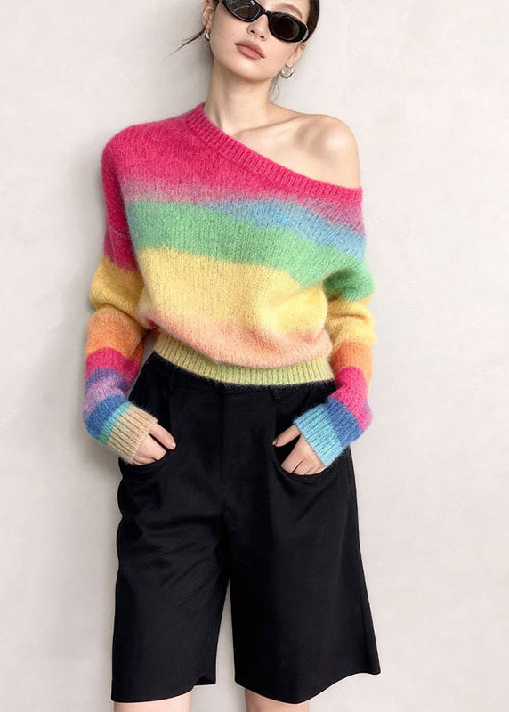Colorblock Oversized Striped Knit Pullover Winter