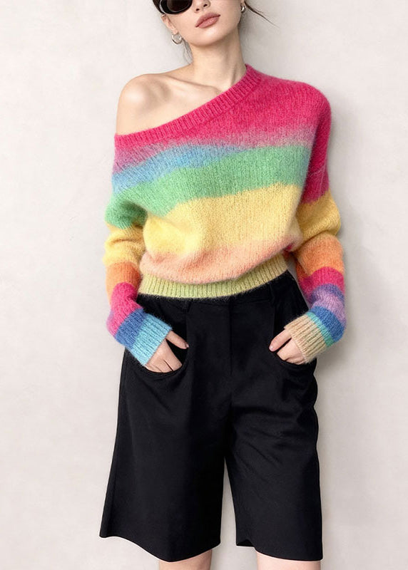 Colorblock Oversized Striped Knit Pullover Winter