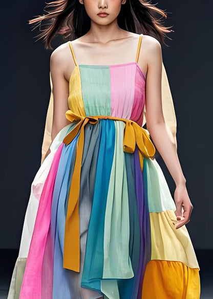 Colorblock Patchwork Cotton Spaghetti Strap Dress Sleeveless