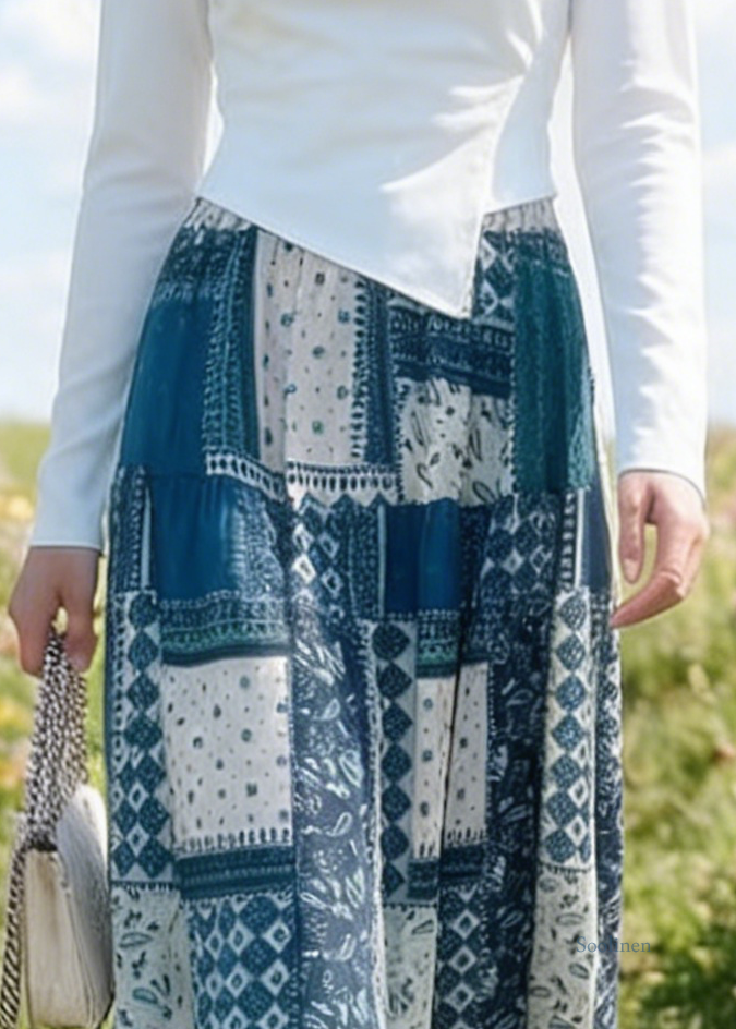 Colorblock Plaid Elastic Waist Cotton Skirt Summer