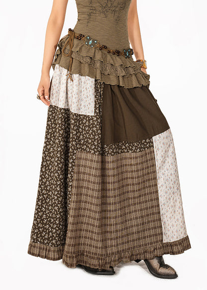 Colorblock Print Plaid Patchwork Maxi Skirt