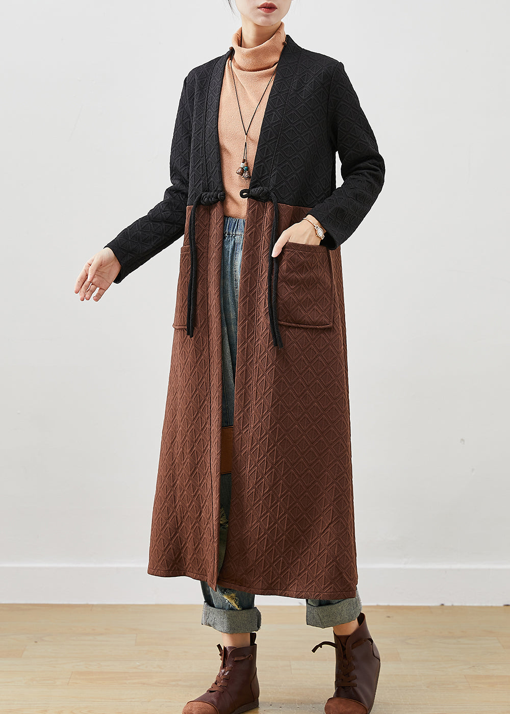 Colorblock Tasseled Patchwork Cotton Long Cardigans Winter