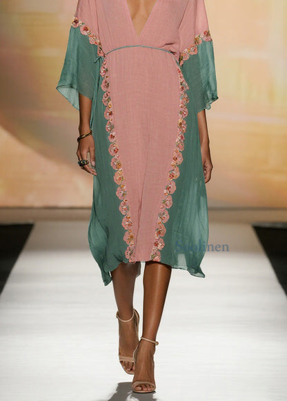 Colorblock V Neck Cotton Dress Summer