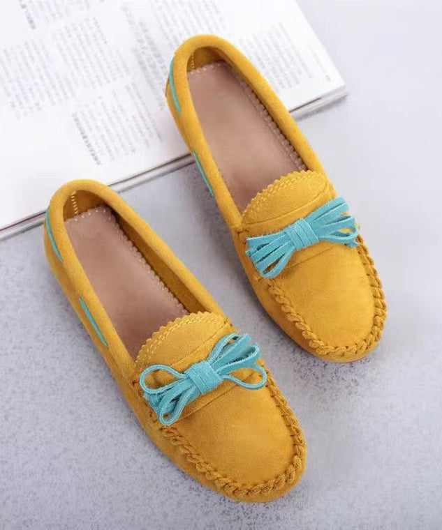Comfortable Splicing Penny Loafers Yellow Suede