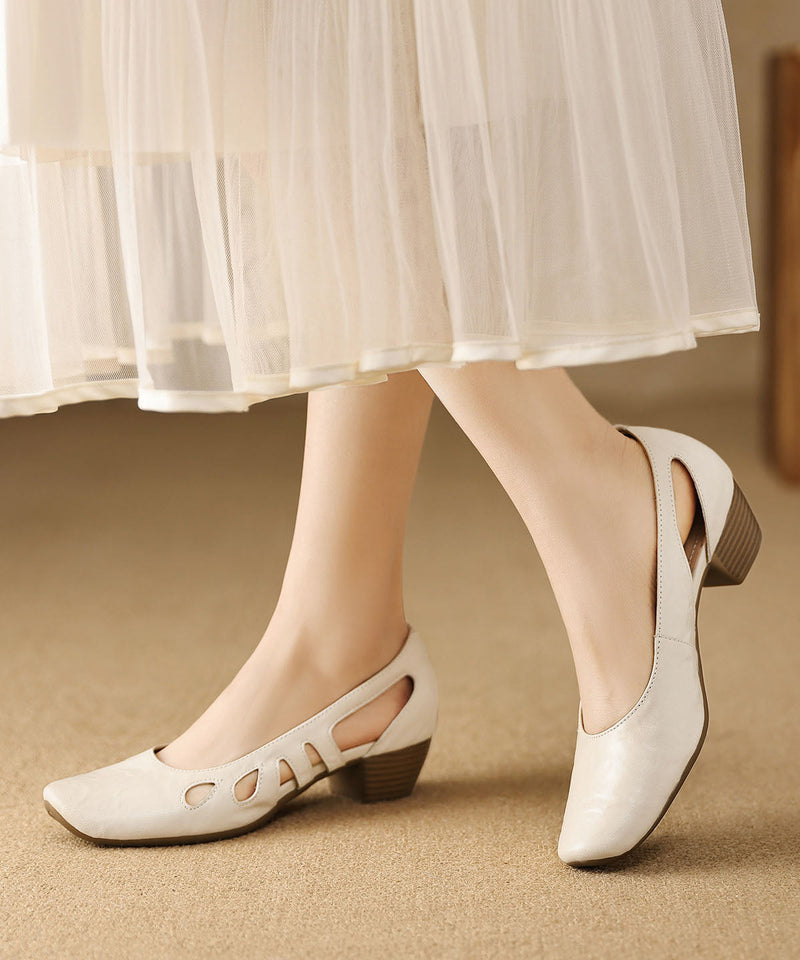 Comfy Black Hollow Out Chunky Heel Sheepskin