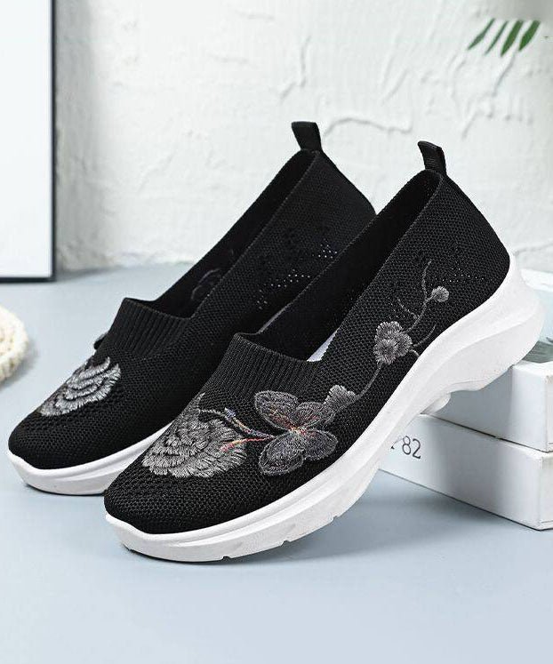 Comfy Embroidered Flat Shoes Green Breathable Mesh
