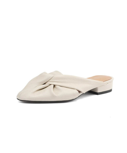 Comfy Splicing Beige Cowhide Leather Slide Sandals