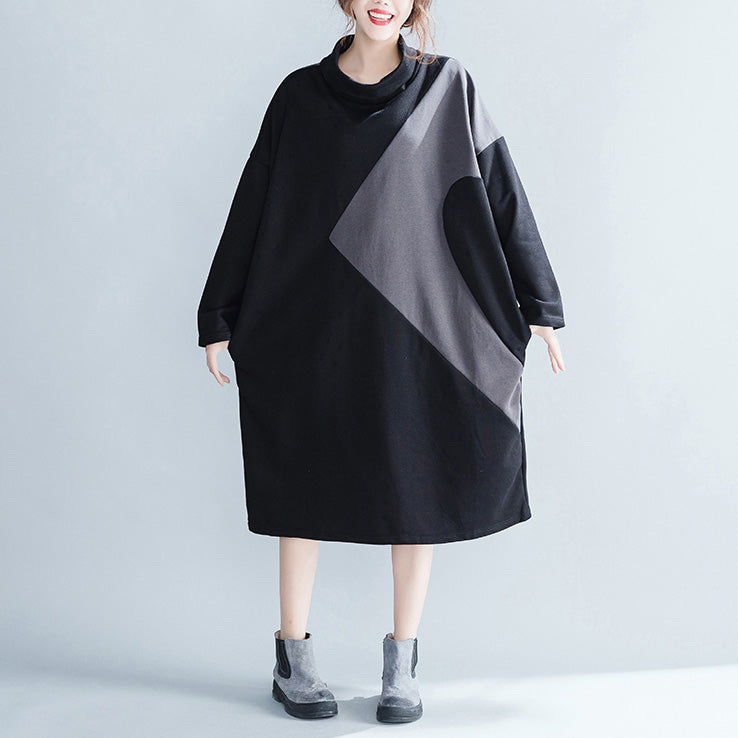 Cotton Causual Loose Color Block Dresses