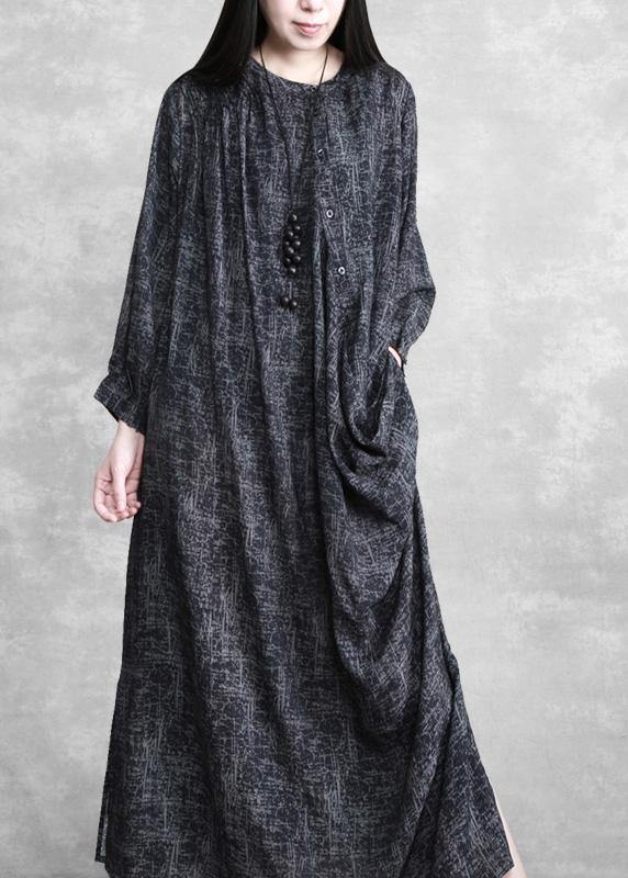 Dark Gray Linen Maxi Dress Spring Outfits