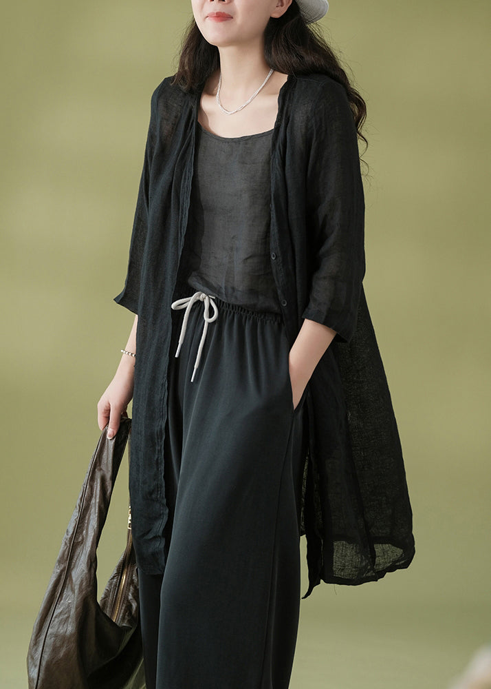 Dark Gray V Neck Button Patchwork Cotton Cardigans Fall