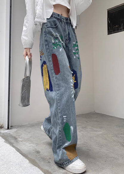 Denim Blue Tie Dye High Wais Pants
