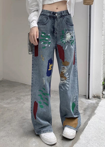 Denim Blue Tie Dye High Wais Pants