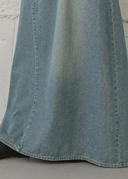 Denim Light Blue Buttons Zipper Side Pockets Ankle Length Skirts
