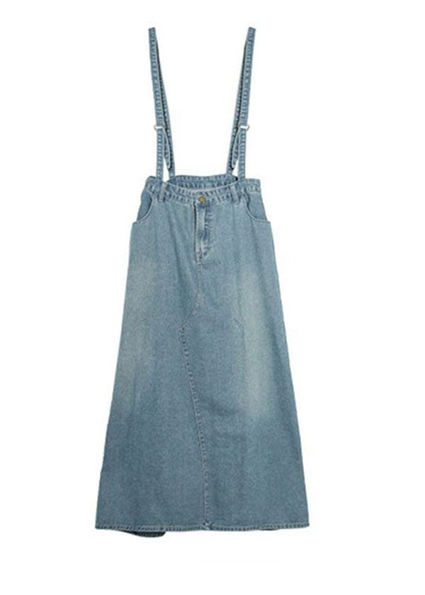 Denim Light Blue Buttons Zipper Side Pockets Ankle Length Skirts